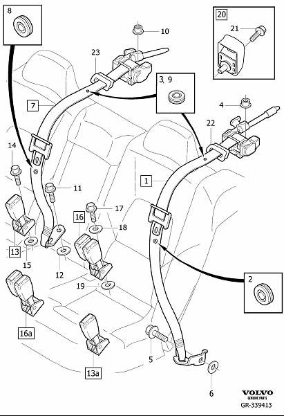 Diagram Rear seat belt for your Volvo V70  