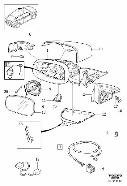 Diagram Rearview mirrors, door mirrors for your 2022 Volvo V60 Cross Country   