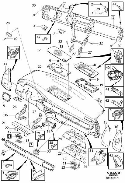 Diagram Dashboard body parts for your 2002 Volvo V70   