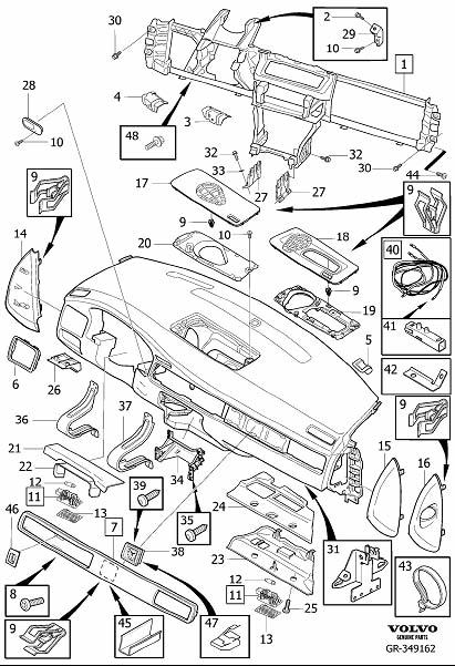 Diagram Dashboard body parts for your 2012 Volvo XC60   