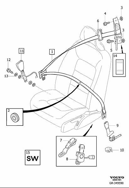 Diagram Front seat belt for your Volvo V70  