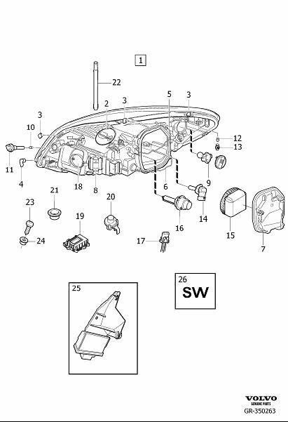 Diagram Headlamps, headlights for your 2001 Volvo V70   