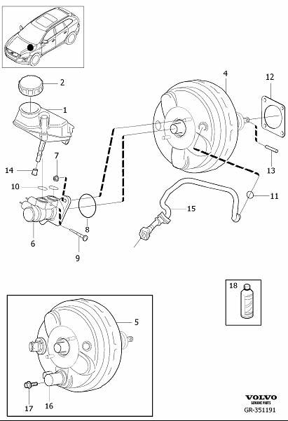 Diagram Master cylinder, power brake booster for your 2015 Volvo XC60  3.0l 6 cylinder Turbo 