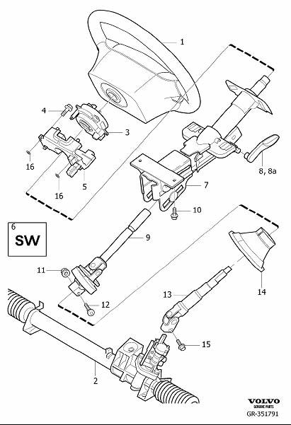 Diagram Steering column for your Volvo V70  