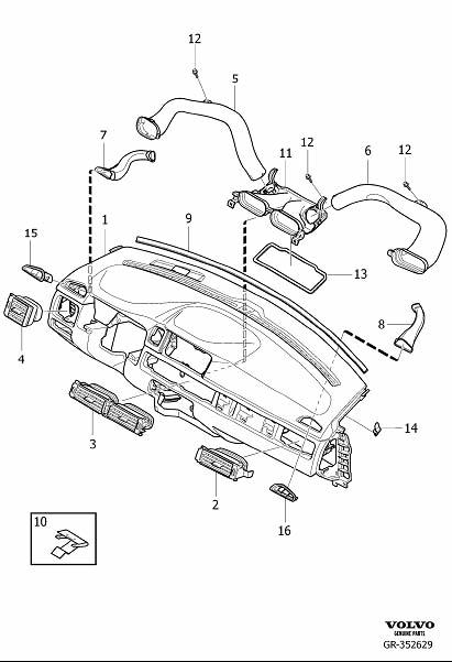 Diagram Dashboard air ducts for your 2002 Volvo S60   