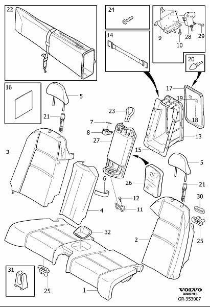 Diagram Rear seat padding, panels for your 2010 Volvo C70   