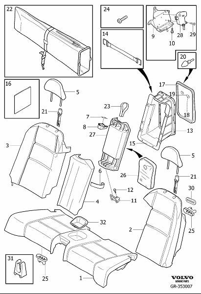 Full size assembly image of Rear seat padding, panels (1/6)