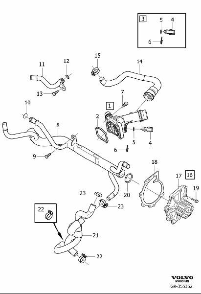 Diagram Coolant pump, thermostat and cable for your 2006 Volvo V70   