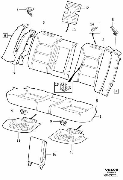 Diagram Rear seat padding, panels for your 2014 Volvo S60  2.5l 5 cylinder Turbo 