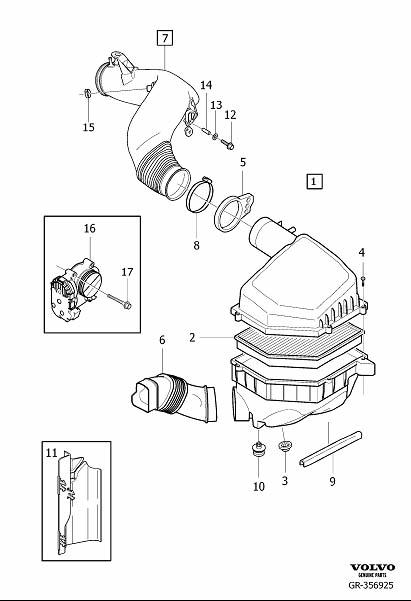Diagram Air cleaner and throttle housing for your 2011 Volvo S60  3.0l 6 cylinder Turbo 