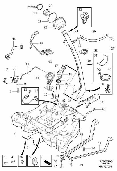 Diagram Fuel tank and connecting parts for your 2004 Volvo V70   