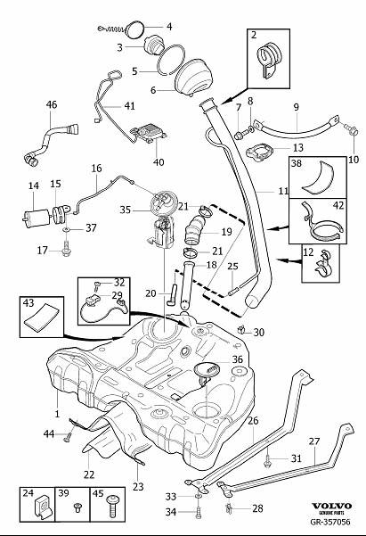 Diagram Fuel tank and connecting parts for your 2003 Volvo V70   