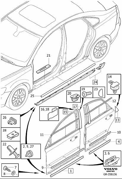Diagram Trim parts external for your Volvo S40  