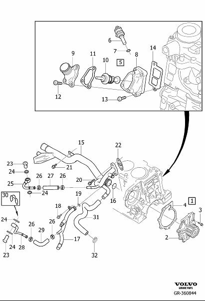 Diagram Coolant pump, thermostat and cable for your Volvo S60 Cross Country  