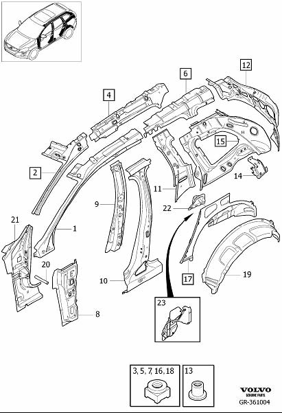 Diagram Body side inner for your 2014 Volvo XC60   
