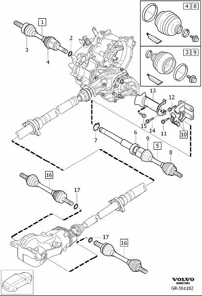 Diagram Drive shafts for your 2024 Volvo V60 Cross Country   
