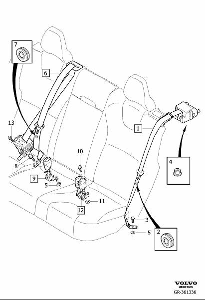 Diagram Rear seat belt for your Volvo XC60  