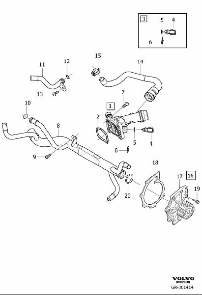 Diagram Coolant pump, thermostat and cable for your 2012 Volvo XC60   