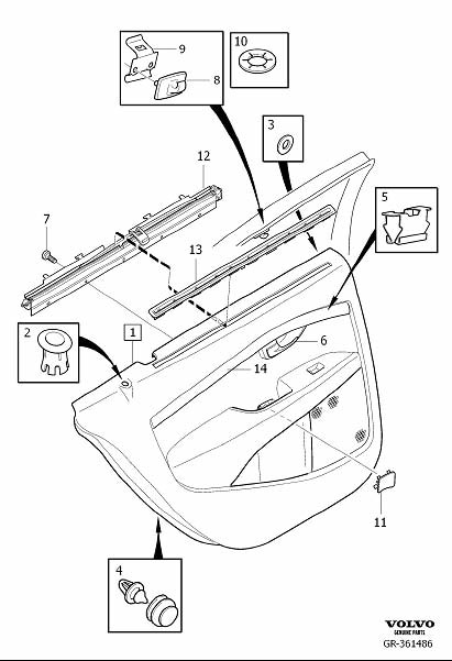 Diagram Door panel rear with sun blind for your 2014 Volvo S80  3.2l 6 cylinder 