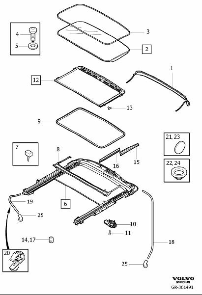 Diagram Roof hatch for your 2021 Volvo V60 Cross Country   