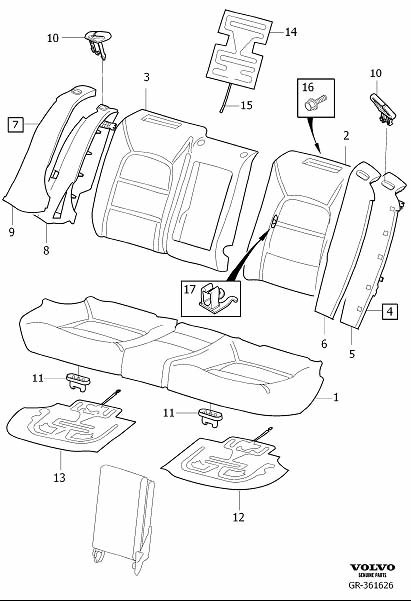 Diagram Rear seat padding, panels for your 2012 Volvo S80  3.2l 6 cylinder 