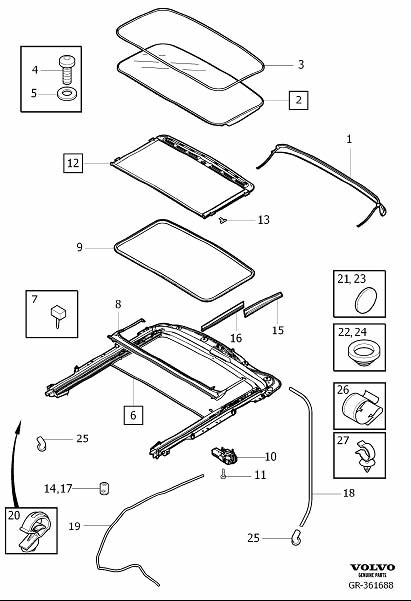 Diagram Roof hatch for your Volvo V60 Cross Country  
