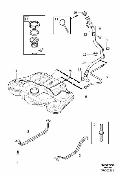 Diagram Fuel tank and connecting parts for your 2003 Volvo S40   
