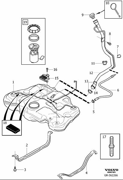 Diagram Fuel tank and connecting parts for your 2005 Volvo S40   