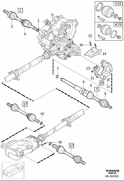 Diagram Drive shafts for your 2023 Volvo V60 Cross Country   
