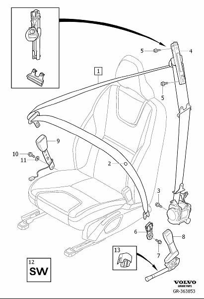 Diagram Front seat belt for your 2021 Volvo XC60   