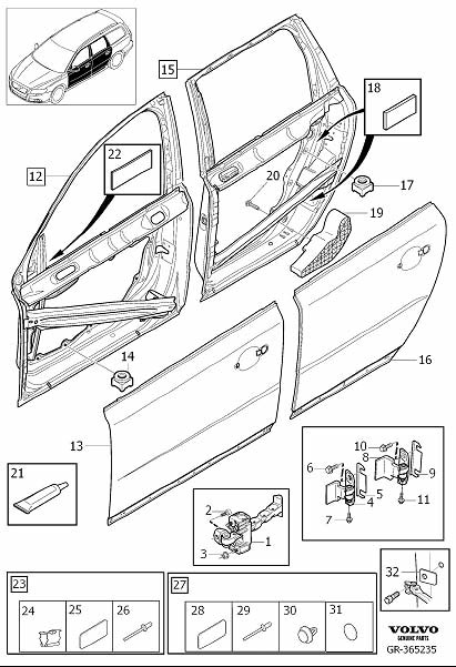 Diagram Side door assembly for your 2022 Volvo V60 Cross Country   