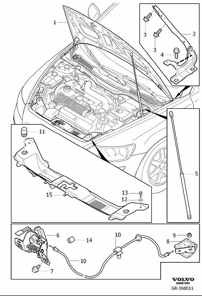 Diagram Engine bonnet with fittings, hood with assy. parts for your 2012 Volvo S40   