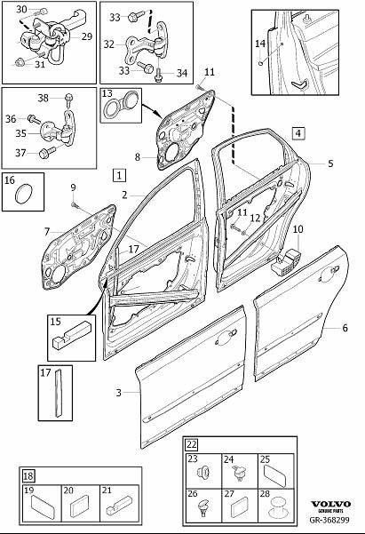 Diagram Side door assembly for your 2008 Volvo S40   