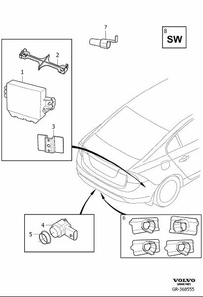 Diagram Park assist rear for your 2024 Volvo V60 Cross Country   