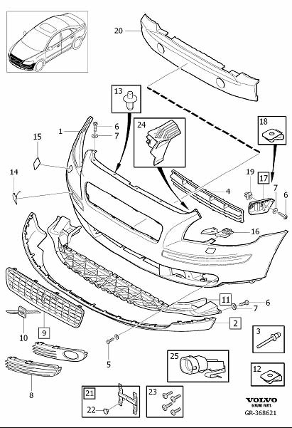 Diagram Bumper, front, body parts for your 2010 Volvo S40   
