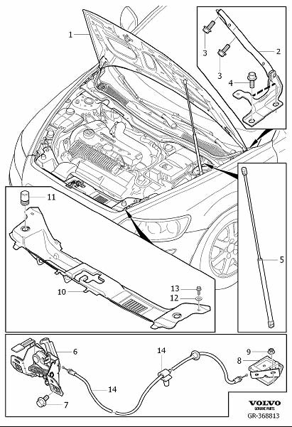 Diagram Engine bonnet with fittings, hood with assy. parts for your 2007 Volvo C30   