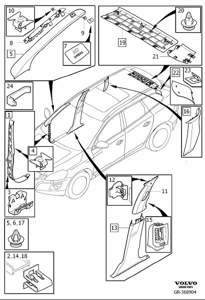 Diagram Panels for a, b, c, cd pillars for your 2009 Volvo XC60   