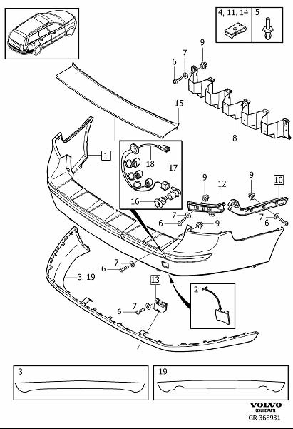 Diagram Bumper, rear, body parts for your 2004 Volvo V50   