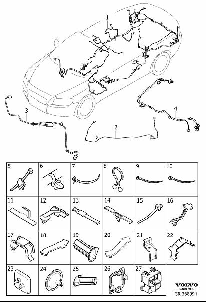 Diagram Cable harness floor section component parts for your Volvo