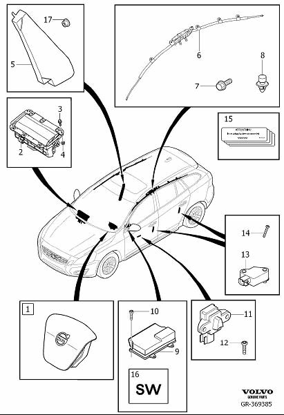 Diagram Airbag for your Volvo V60 Cross Country  