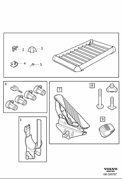 Diagram Accessories for load carrier for your 2006 Volvo S40   