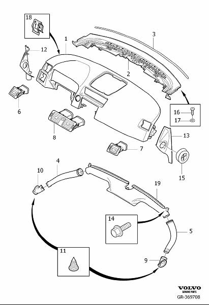 Diagram Dashboard air ducts for your 2003 Volvo S40   