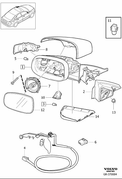 Diagram Rearview mirrors, door mirrors for your 2000 Volvo S40   