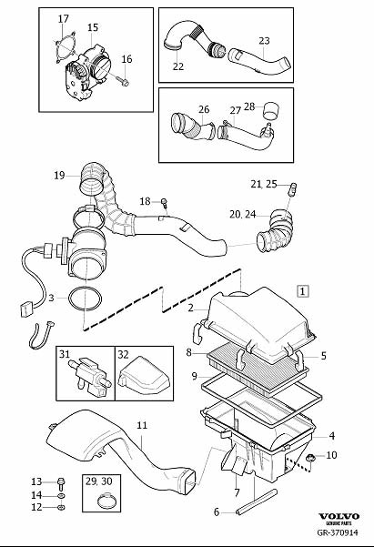 Diagram Air cleaner and throttle housing for your 2011 Volvo XC60   