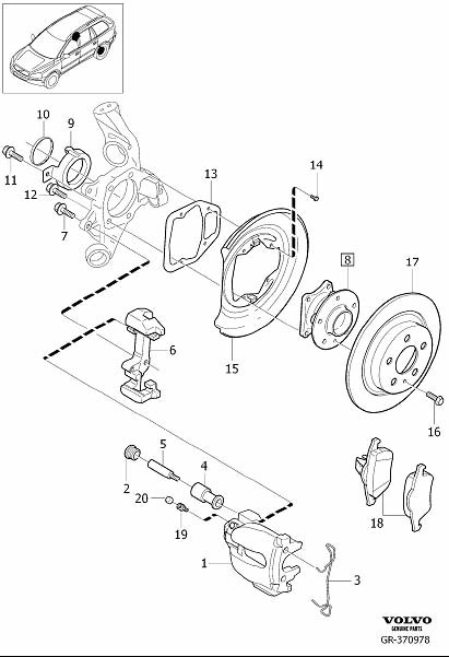 Diagram Rear wheel brake for your Volvo S60 Cross Country  