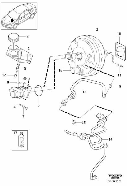 Diagram Master cylinder, power brake booster for your 2010 Volvo S80  3.0l 6 cylinder Turbo 