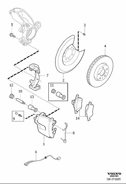 Diagram Front wheel brake for your 2007 Volvo C30  2.5l 5 cylinder Turbo 
