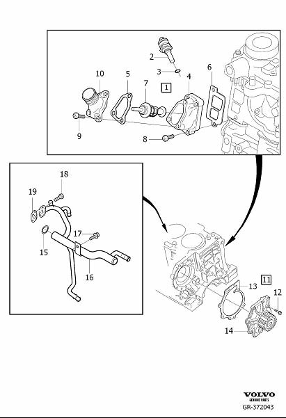 Diagram Coolant pump, thermostat and cable for your 2020 Volvo XC60   