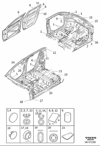 Diagram Seals body, passenger compartment and doors for your Volvo XC60  
