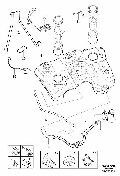 Diagram Fuel tank and connecting parts for your 2006 Volvo S40   